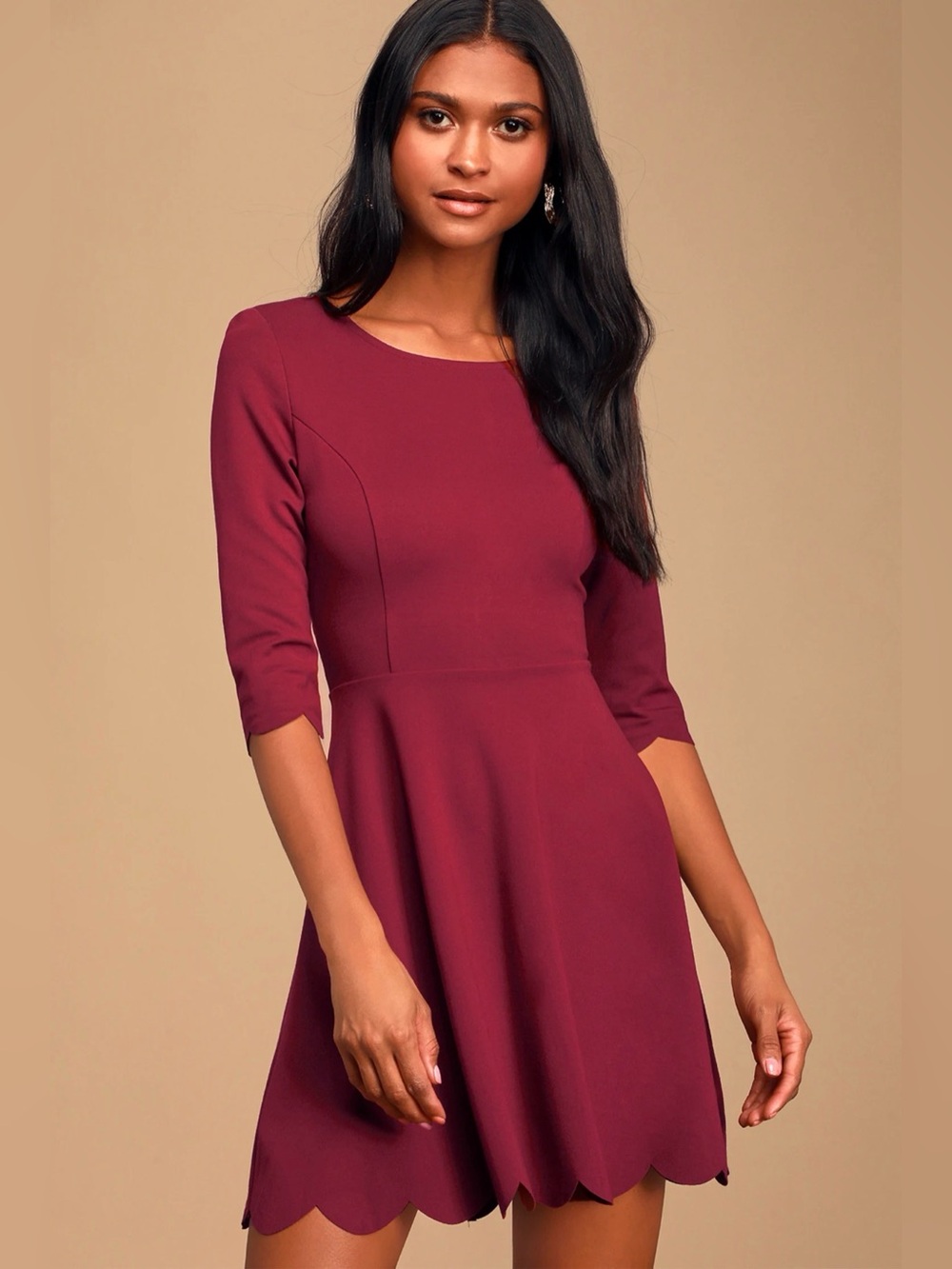 Lulus Cumulonimbus Clouds Burgundy Skater Dress Red - Size X-Small